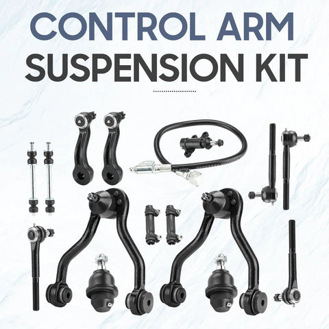 15 Piece Front Upper Control Arms Suspension Kit For 4WD Trucks Fits 1995 1996 1997 1998 1999 Chevy GMC K1500 Suburban Tahoe 1995 1999 K2500 Suburban And 1999 2000 Cadillac Escalade With Sway Bar Link And Lower Ball Joint Upgrade For A Tough Ride displayed.
