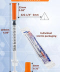 Bulk 100 Pack Disposable Syringes 0.5ml 32 Gauge 0.5cc Lab Supplies Individually Wrapped with Clear Graduation Scale and Smooth Piston for Easy One Hand Operation, 104mm size