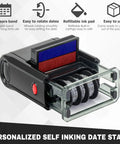 Self Inking Received Date Stamp With Blue And Red Ink For Business Files featuring clear casing and dual ink pad.