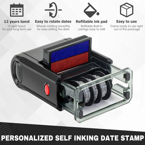 Self Inking Received Date Stamp With Blue And Red Ink For Business Files featuring clear casing and dual ink pad.