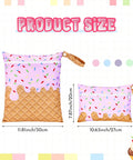 Ice Cream Pink Two Pack Waterproof Wet Dry Bags Set With Zipper Pouches For Baby Diapers Makeup And Swim Gear Large 11.81 By 14.17 Inches Small 10.63 By 7.87 Inches Reusable Travel Pouches, featuring ice cream cone pattern.