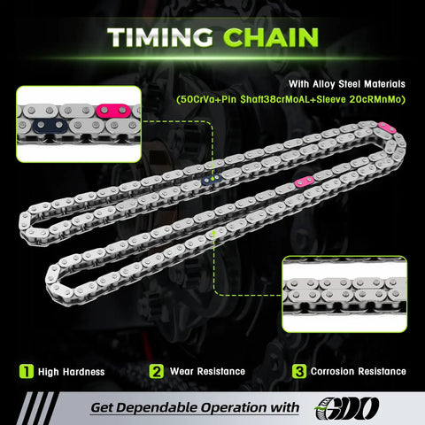 2.4 Ecotec Timing Chain Kit With Tensioner For 2010 2017 GM 2.4L Engines shown with alloy steel timing chain