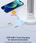 27W USB-C fast charging ports on dimmable desk lamp with USB charging ports, 10 brightness levels and 5 color temperature.
