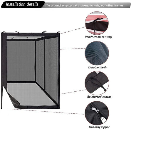 10x10 Mosquito Netting For Patio Canopy Tent Pop Up Canopy With Double Door Side Screen Easy Install Black Net Only No Frame