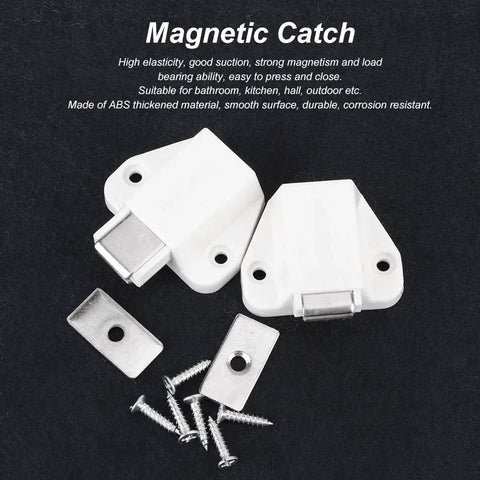 8 Pack Strong Magnetic Door Catch Kit For Cabinets And Cupboards, Suction Latch For Single Doors with screws on black background