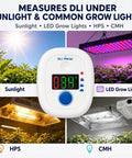 Smart Sunlight Meter For Gardens And Landscapes That Classifies Daily Light Integral To Identify Full Sun Partial Sun Partial Shade And Shade With A 10 Day DLI History And Clear Digital Display, white plastic