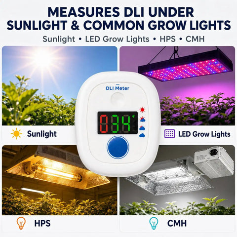 Smart Sunlight Meter For Gardens And Landscapes That Classifies Daily Light Integral To Identify Full Sun Partial Sun Partial Shade And Shade With A 10 Day DLI History And Clear Digital Display, white plastic
