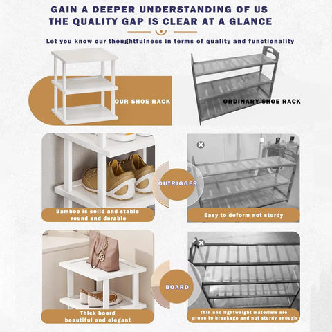 Comparison of 5 Tier Bamboo Shoe Rack Space Saver Vertical Organizer For Tight Spots In Small Spaces and ordinary shoe rack