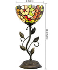 Small Tiffany Stained Glass Table Lamp With Uplight Accent, Brown Grape Style, Metal Leaf Base, 18.9 Inch Tall, 8 Inch Shade