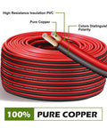 Premium 20 Gauge OFC Copper Wire 100 Ft Red Black Two Wire Low Voltage Cable for Speaker Automotive 12V 24V Use Image