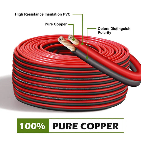 Premium 20 Gauge OFC Copper Wire 100 Ft Red Black Two Wire Low Voltage Cable for Speaker Automotive 12V 24V Use Image