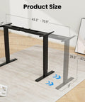 Esupy Dual Motor Electric Standing Desk Frame With Height Adjustable Sit To Stand Up Base Heavy Duty DIY Desktop Legs 4 Memory Controller Over 300 Lb Load Capacity Smooth Quiet Operation For Home Office Setup dimensions measurement graphic on surface.