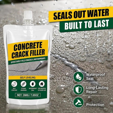 Self Leveling Concrete Crack Filler Waterproof Cement Sealant 200g pouch for fixing cracks and waterproofing walkways.