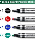 Heavy Duty Permanent Markers With Smooth Fine Tips In Bold Black Red Blue And Green feature four markers showing colors and tips.