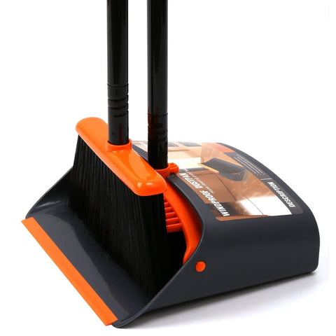 52 Inch Stand Up Broom And Dustpan Set With Tall Steel Handles For Home Kitchen Office And Lobby Cleaning Must Have Snap Together Upright Broom Dustpan Combo Space Saving Movable No Bending Required