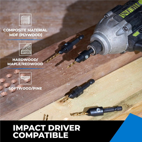 Amazon Toolant countersink drill bit set, 5 pcs, high-speed steel for woodworking; includes #4-#12 bits.
