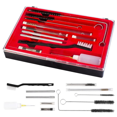 All-In-One Pro-Grade Spray Gun Cleaning Kit With 23-Piece Maintenance Set For HVLP Gravity Suction Detail And Paint Guns, Air Tools And Airbrush, Comprehensive Cleaning Accessories And Sturdy Storage Case Included. 23-piece kit in red case