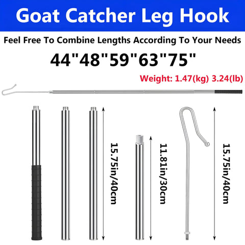 Adjustable Goat And Sheep Catcher Hook With 304 Stainless Steel Leg Hook And Iron Ball, Extendable From 44 To 75 Inches For Quick, Humane Grabs During Health Checks, Milking, And Shearing On The Farm