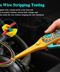 Hand using Automotive Circuit Tester With Hook Probe, 4 In 1 Digital Multimeter for car diagnostics without wire stripping