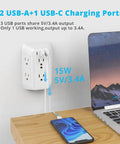2 Pack USB Wall Charger And Surge Protector With 6 Outlets And 3 USB Ports 1 USB C Fast Charge 3.4A 900J Surge Guard Wall Mount Power Strip