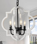 Farmhouse 4 Light Rustic Wood Chandelier Pendant Light for dining room foyer and kitchen with cozy vintage vibe and adjustable height.