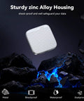 Magnetic External SSD With USB 3.2 Gen 2x2 Up To 2000MBps metal enclosure showcasing shockproof and waterproof features.
