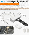 279311 gas dryer igniter kit with flat style igniter, lead, and plug for upgraded gas dryer repair kit with igniter and gas valve coils