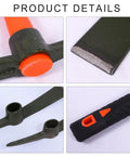 Close-up of features of Heavy Duty Mattock With Fiberglass Handle For Digging, Breaking Hard Soil, Landscaping, Camping, and Outdoor Jobs