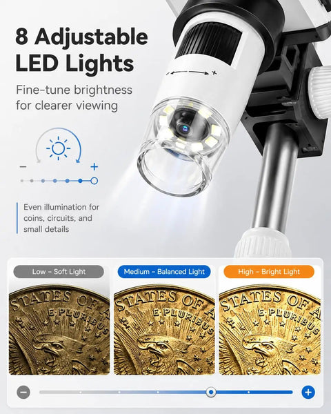 Coin Microscope 1000X With 4 3 Inch LCD Screen For Error Coins And Mint Marks For Coin Nerds 1080P USB Microscope With 8 adjustable LEDs close-up lens