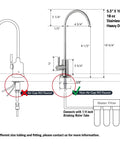Diagram of Stainless Heavy Duty Lead-Free Reverse Osmosis Faucet For Under-Sink RO Systems with dimensions and fittings.