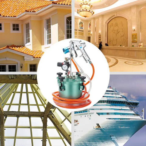 Pro Grade Heavy Duty 5L Pneumatic Paint Pressure Pot With Upgraded 6 Hole Air Spray Gun for various painting projects.