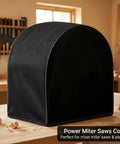 Heavy Duty 600D Oxford Black Miter Saw Cover For Woodworking Bench Tools Up To 28 By 24 By 28 Inches on workbench.