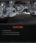 Metal suspension system with 2.5 Inch Front And Rear Leveling Lift Spacer Kit For Nissan Pathfinder 1996 2004 And Infiniti QX4 1997 2003 Aluminum Construction Anti Corrosion Finish Increases Ground Clearance For Bigger Rims And Tires visible.