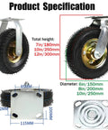 Heavy Duty Swivel Caster Wheels With Natural Rubber Pneumatic Tires For 6 8 And 10 Inch Sizes product specifications and dimensions.