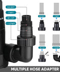Diagram showing multiple hose adapter for Automatic Submersible Sump Pump One Third HP 2400 GPH Portable Water Removal Transfer Pump.