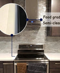 Two Pack 21 To 25 Inch Silicone Stove Gap Covers Flexible Food Grade Gap Filler For Kitchen Counter And Stovetop Semi Clear BPA Free Easy To Trim To Fit Keeps Crumbs And Spills From Falling Between Stove And Counter installed between stove and countertop.