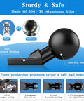 Sturdy aluminum alloy angled bolt head ball base for universal 1-inch socket arm, showcasing CNC integrated molding and anti-slip design.