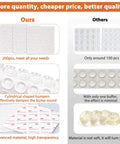 Comparison of 100 Pack Cabinet Door Bumpers Self Adhesive Rubber Pads with competitor products showing quantity and quality differences