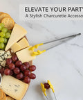 Built Tough Adjustable Cheese Slicer With Sharp Wire Cutter And Super Clutch Mini Silicone Tongs for charcuterie tray with cheese and grapes.