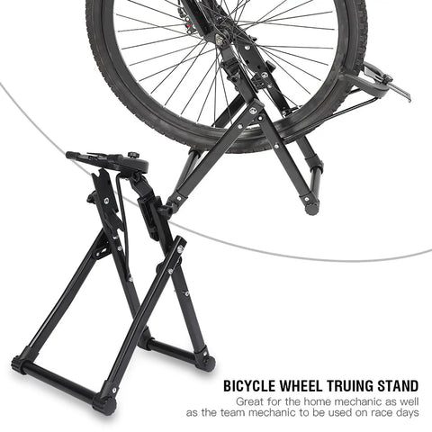 Foldable Bicycle Wheel Truing Stand For 16 To 29 Inch Wheels with bike wheel on stand