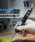 Person using Go-To 2 In 1 Heat Set Insert Tool And Soldering Iron Kit 100W for electronics repair, inserting brass into plastic.