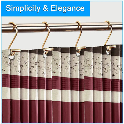 Decorative Brushed Gold Shower Curtain Hooks 12 Pack Rust Resistant Metal Hangers for Bathroom Easy Glide Rings on Rod