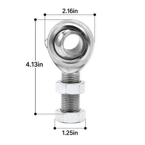 Beefy Heavy Duty Three Quarter Inch Steering Shaft Support Heim Joint Rod End Set For Universal Street Rod Applications 1045 Steel Body With RH Jam Nuts Two Piece Tight Tolerances Seven Thousandths Of An Inch, side view with size labels