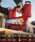 Straight Shooter Cordless Brad Nailer And Staple Gun Pack Includes Two Thousand Nails For Fast Carpentry And Diy Fixes A No Sweat Power Tool shown in use with LED light and brushless motor.
