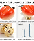 Adorable 3D Peach Cabinet Knobs And Drawer Pulls For A Fresh Playful Home Vibe showing ceramic peach handle details, gold metal base.