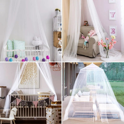 Mosquito Net Bed Canopy for Kids and Adults, White Dome Ceiling Hung Mesh Tent, Fits Twin to King Beds and Baby Cribs, Easy Install