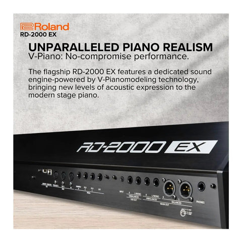 Back panel of RD2000 EX 88 Key Digital Piano Bundle With Stage Performance Features Dual Sound Engines PHA 50 Hammer Action Keybed