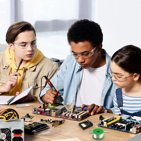 Group using 80W 110V Soldering Iron Kit With LCD Temperature Display And Ceramic Heater for PCB assembly