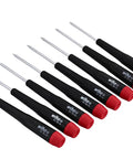 Pro Grade Torx T1 To T8 Precision 8-Piece Bit Set With Tapered And Extra Long Handle For Fast Spins, Easy Tip Identification, Red And Black Handle For Quick Tool Access in a row