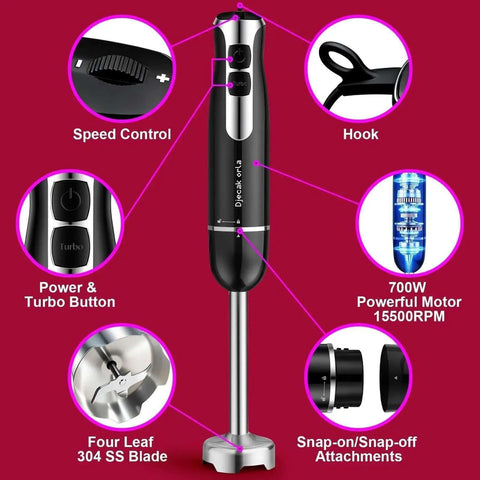 Badass 700W Immersion Hand Blender With 20 Precise Speed Options For Buttery Smooth Purees And Rapid Ingredient Prep In Any Home Kitchen Total Game Changer Black Finish, showing speed control and powerful motor.